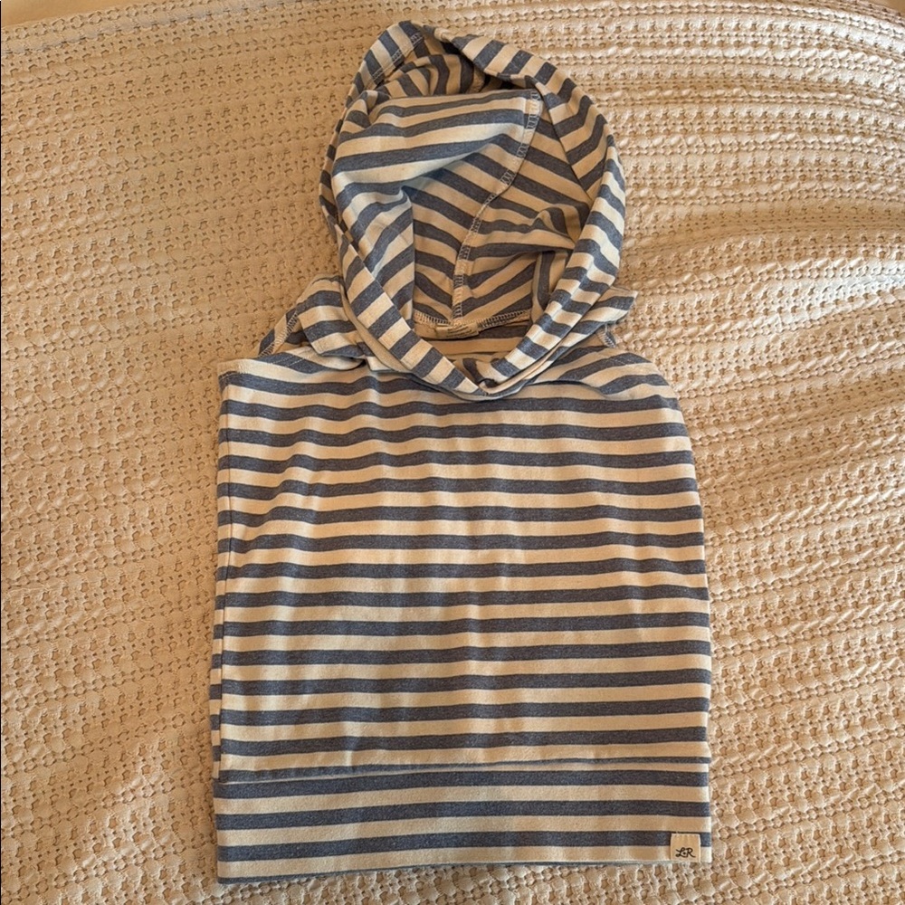 Lulu + Roo Handmade in USA Organic Cotton Sleeveless Hoodie Blue Cream Stripe